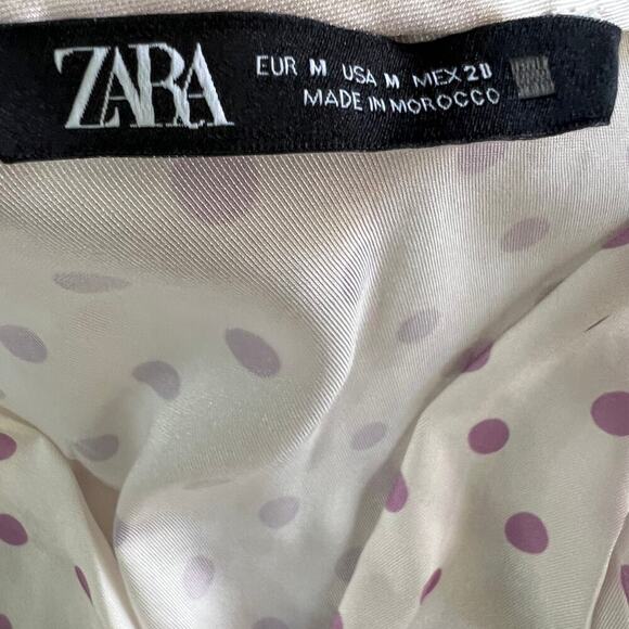 Zara Polka Dot Smocked Womens Cropped Top Blouse Size Medium - Picture 6 of 9